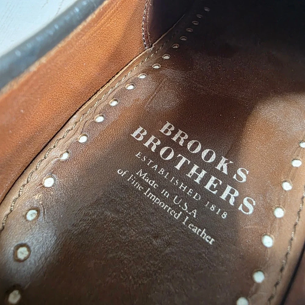 Brooks Brothers Mens Tan Leather Brogue Cap Toe Oxford‎ Shoes 8 D Made in USA